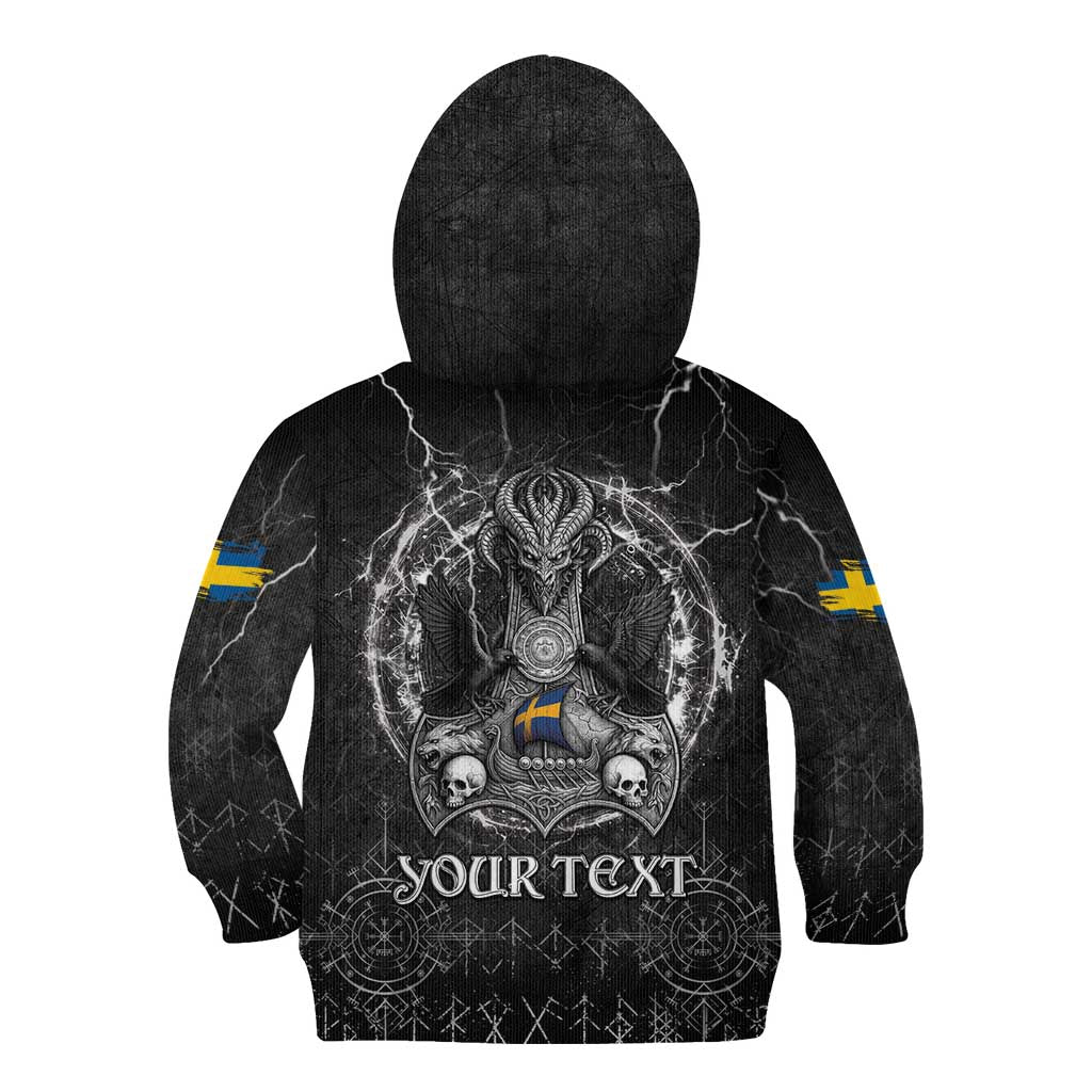 Personalized Sweden Viking Kid Hoodie Odin's Raven Legacy - Wonder Print Shop