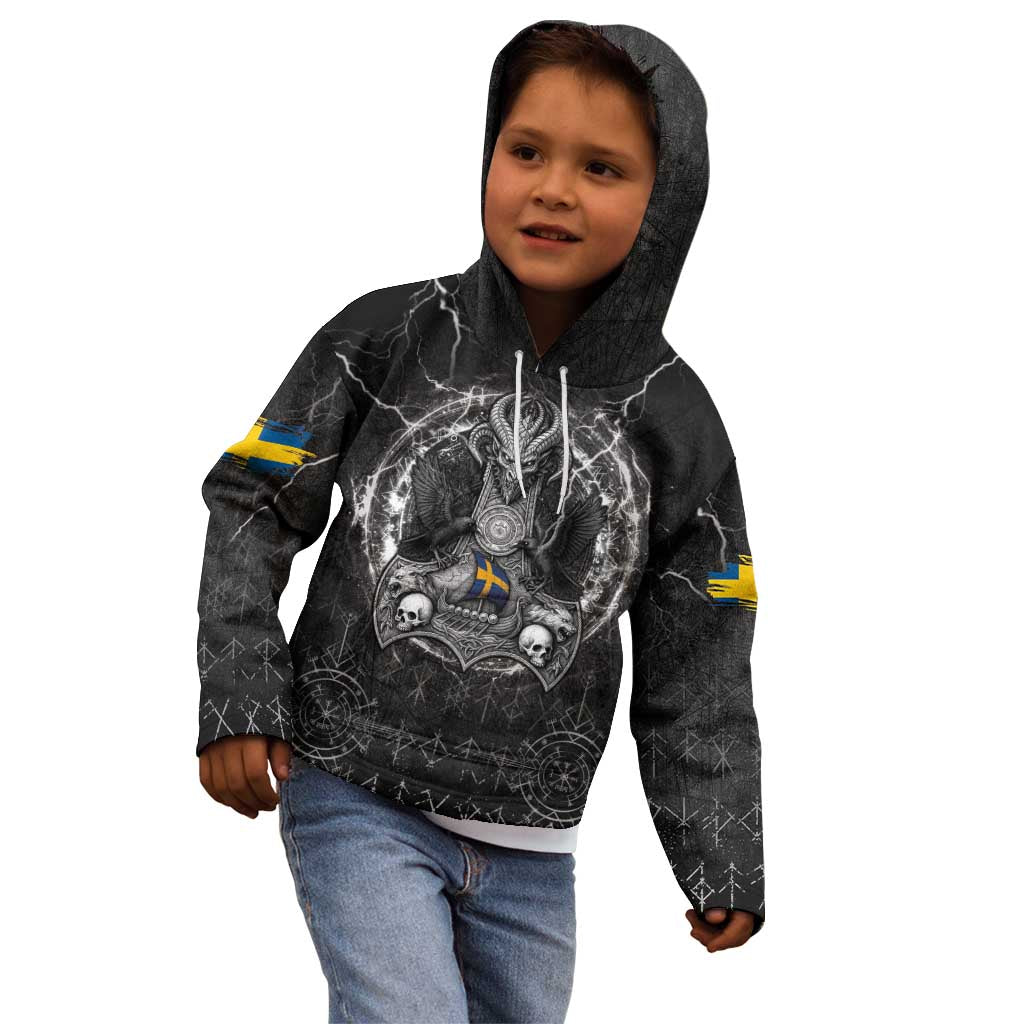 Personalized Sweden Viking Kid Hoodie Odin's Raven Legacy - Wonder Print Shop
