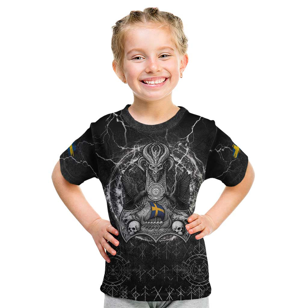 Personalized Sweden Viking Kid T Shirt Odin's Raven Legacy - Wonder Print Shop
