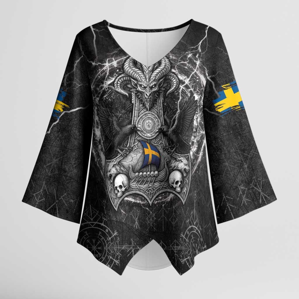 Personalized Sweden Viking Kimono Sleeve Blouse Odin's Raven Legacy - Wonder Print Shop