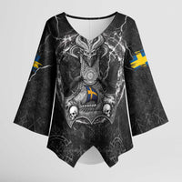 Personalized Sweden Viking Kimono Sleeve Blouse Odin's Raven Legacy - Wonder Print Shop