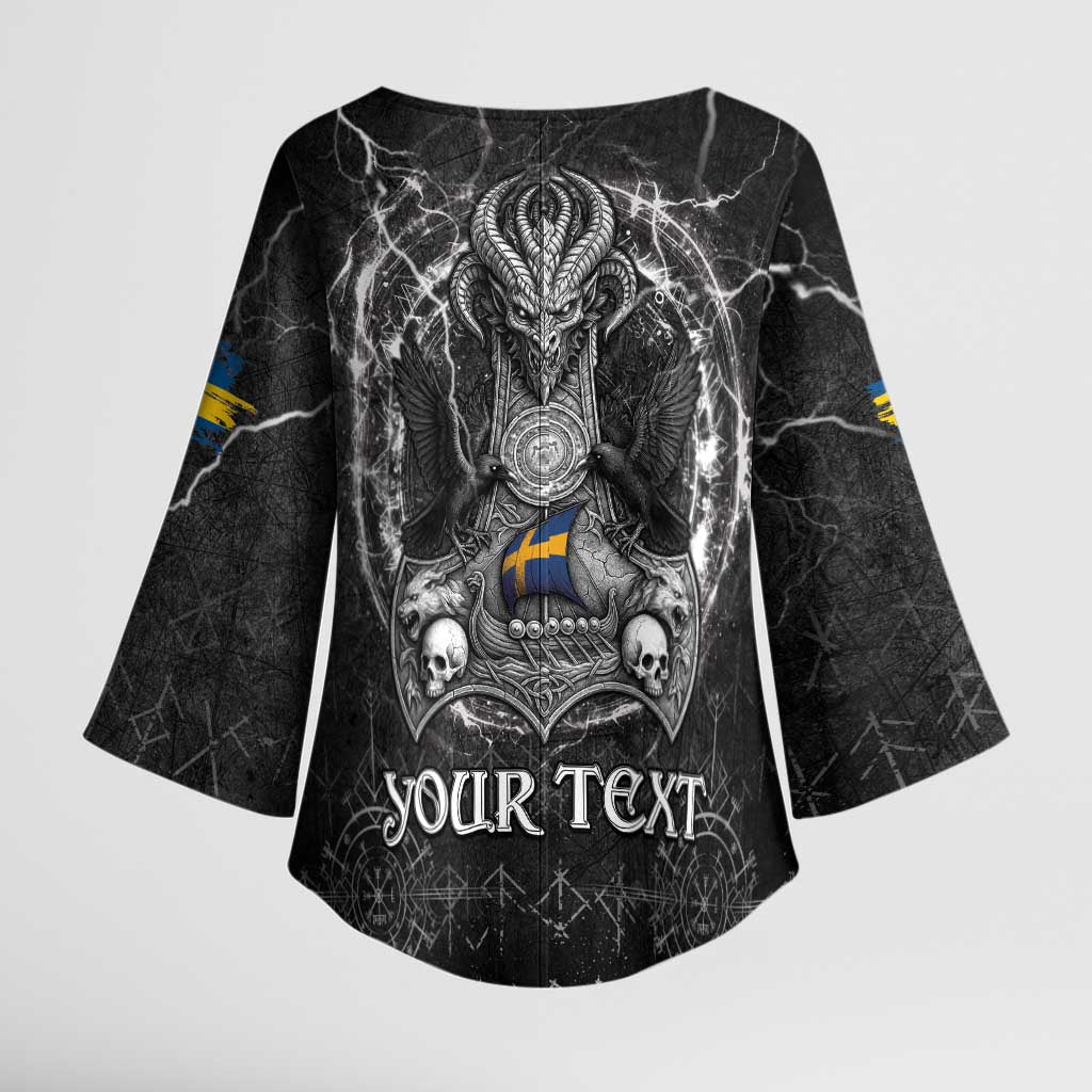 Personalized Sweden Viking Kimono Sleeve Blouse Odin's Raven Legacy - Wonder Print Shop