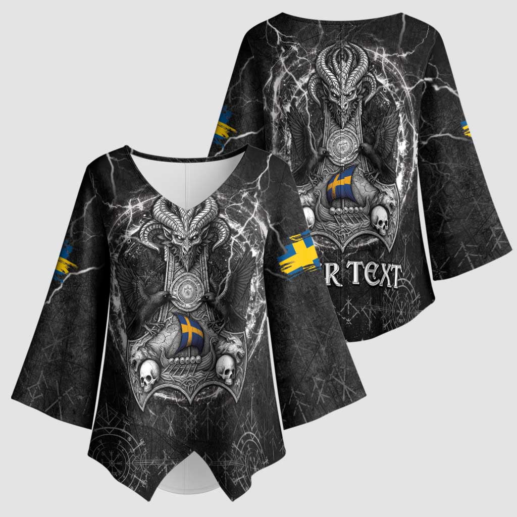 Personalized Sweden Viking Kimono Sleeve Blouse Odin's Raven Legacy - Wonder Print Shop