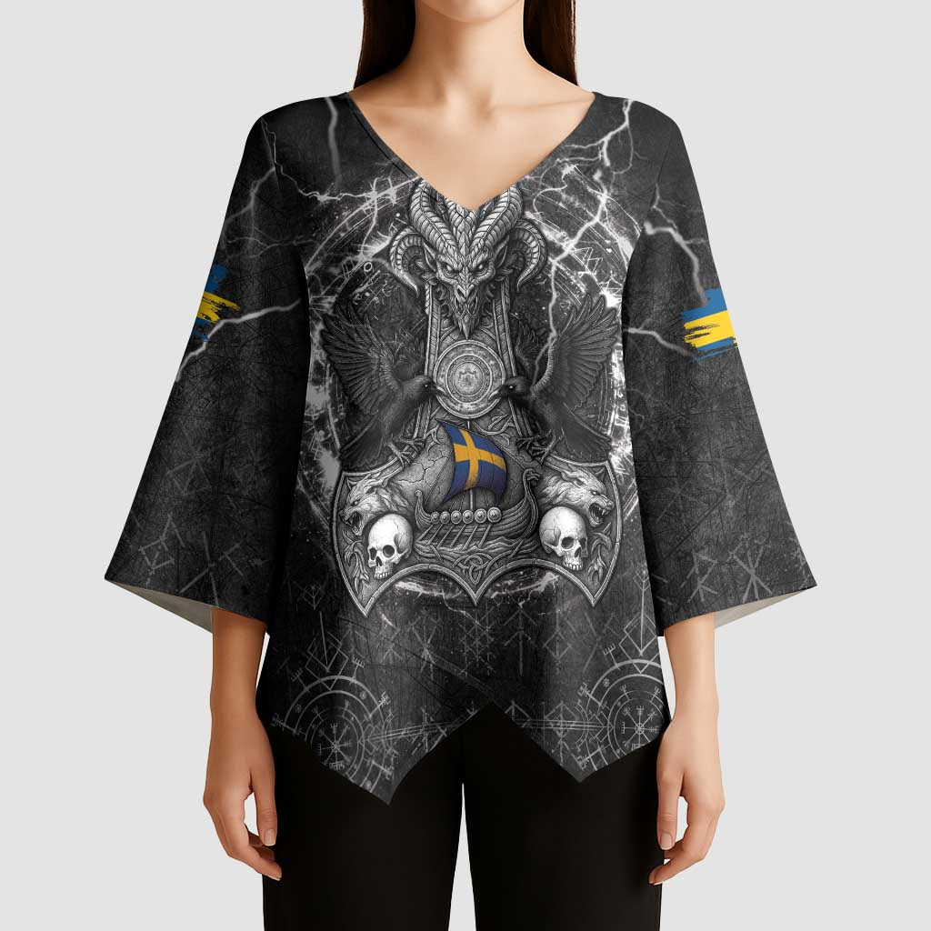 Personalized Sweden Viking Kimono Sleeve Blouse Odin's Raven Legacy - Wonder Print Shop