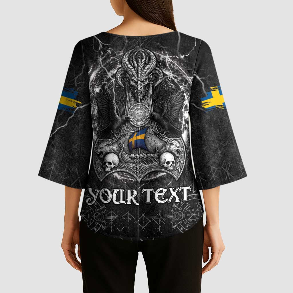 Personalized Sweden Viking Kimono Sleeve Blouse Odin's Raven Legacy - Wonder Print Shop