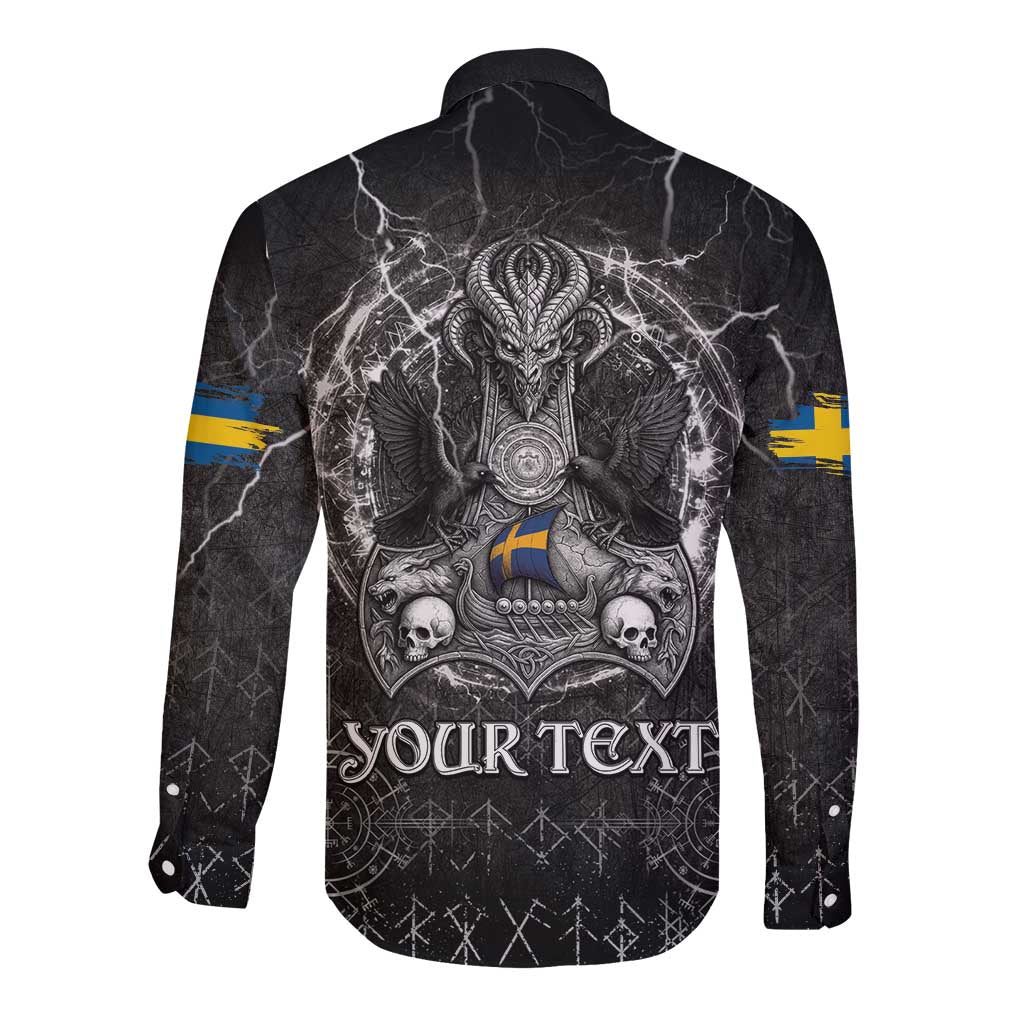 Personalized Sweden Viking Long Sleeve Button Shirt Odin's Raven Legacy - Wonder Print Shop