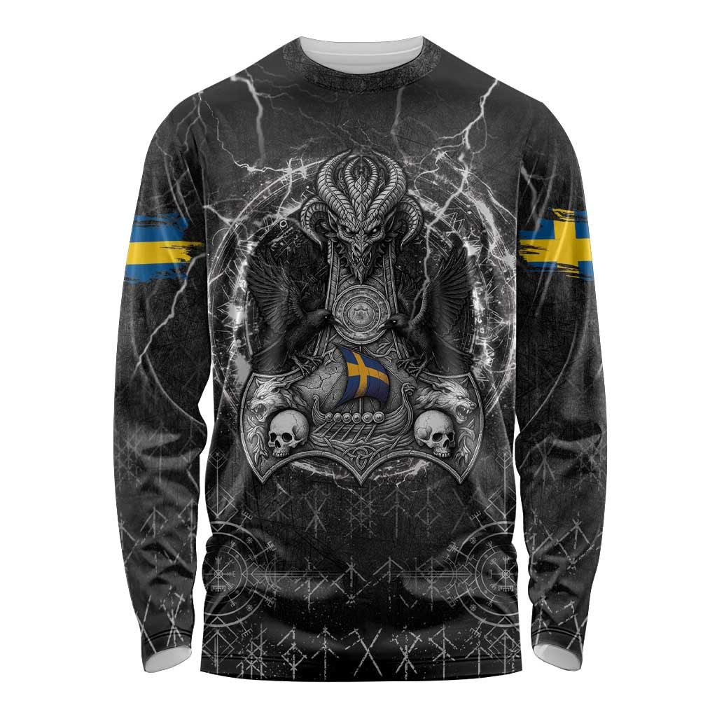 Personalized Sweden Viking Long Sleeve Shirt Odin's Raven Legacy - Wonder Print Shop