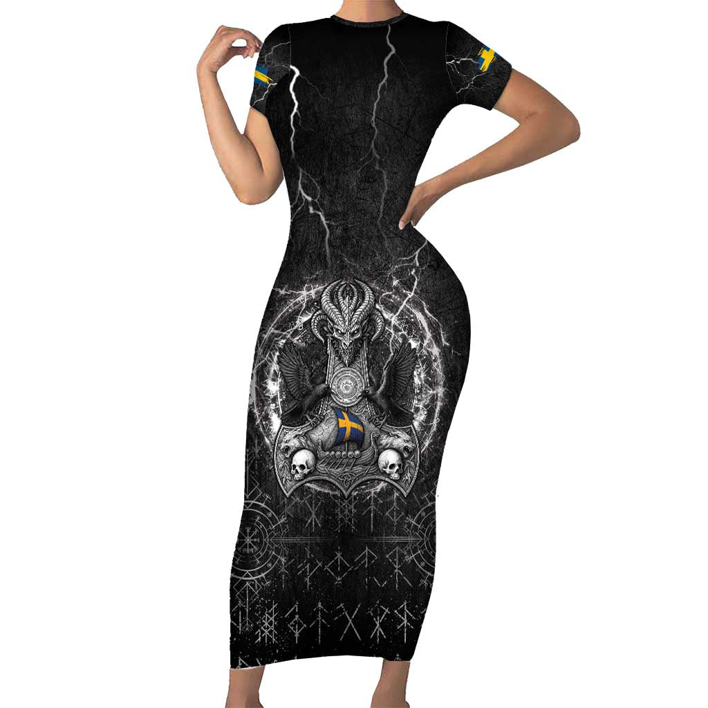 Personalized Sweden Viking Short Sleeve Bodycon Dress Odin's Raven Legacy - Wonder Print Shop