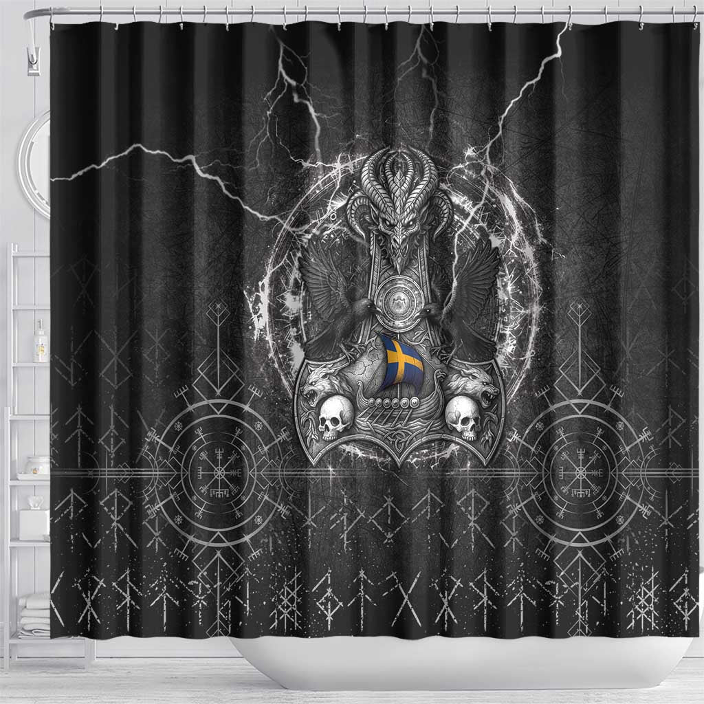 Sweden Viking Shower Curtain Odin's Raven Legacy - Wonder Print Shop