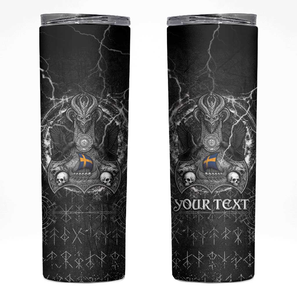 Personalized Sweden Viking Skinny Tumbler Odin's Raven Legacy - Wonder Print Shop