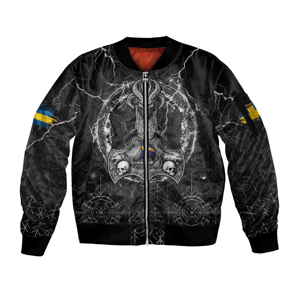 Personalized Sweden Viking Sleeve Zip Bomber Jacket Odin's Raven Legacy - Wonder Print Shop