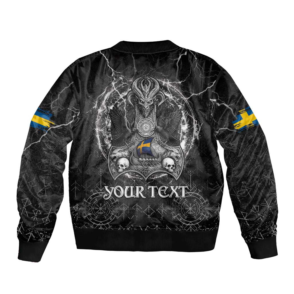Personalized Sweden Viking Sleeve Zip Bomber Jacket Odin's Raven Legacy - Wonder Print Shop