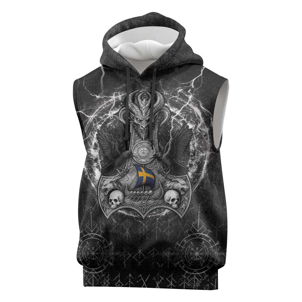 Personalized Sweden Viking Sleeveless Hoodie Odin's Raven Legacy - Wonder Print Shop