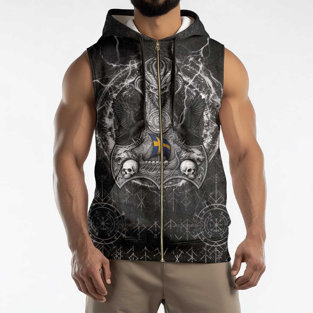 Personalized Sweden Viking Sleeveless Zip Hoodie Odin's Raven Legacy - Wonder Print Shop
