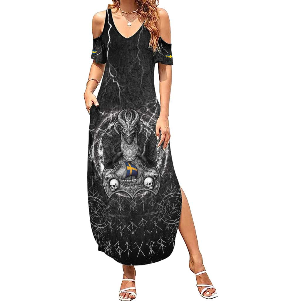 Personalized Sweden Viking Summer Maxi Dress Odin's Raven Legacy - Wonder Print Shop