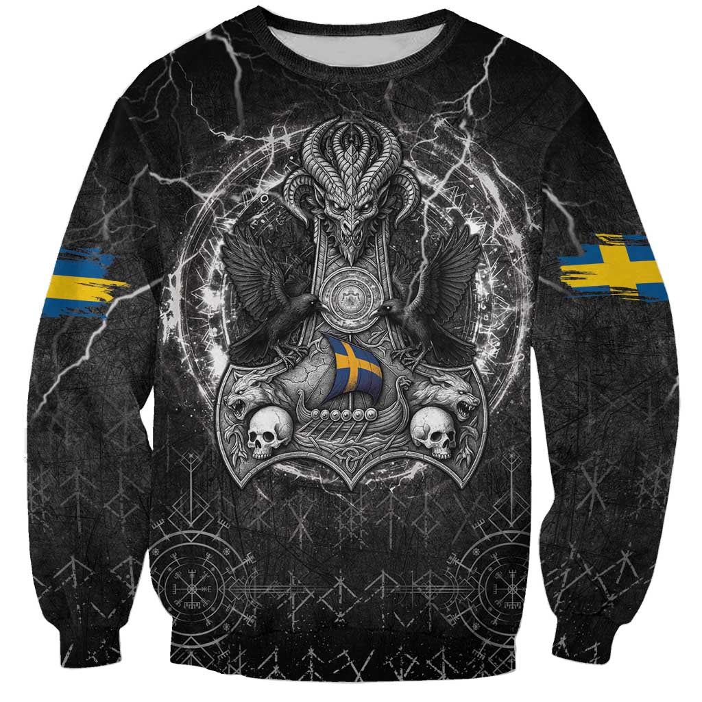 Personalized Sweden Viking Sweatshirt Odin's Raven Legacy - Wonder Print Shop