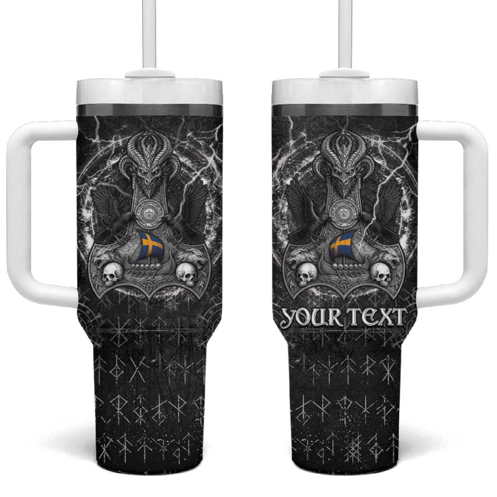 Personalized Sweden Viking Tumbler With Handle Odin's Raven Legacy - Wonder Print Shop
