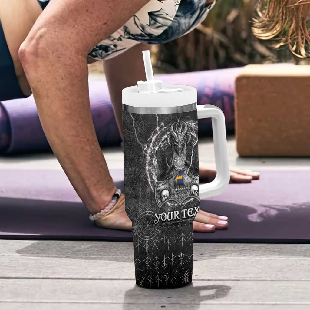 Personalized Sweden Viking Tumbler With Handle Odin's Raven Legacy - Wonder Print Shop