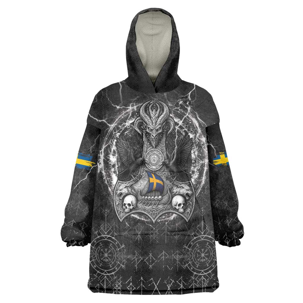 Personalized Sweden Viking Wearable Blanket Hoodie Odin's Raven Legacy - Wonder Print Shop