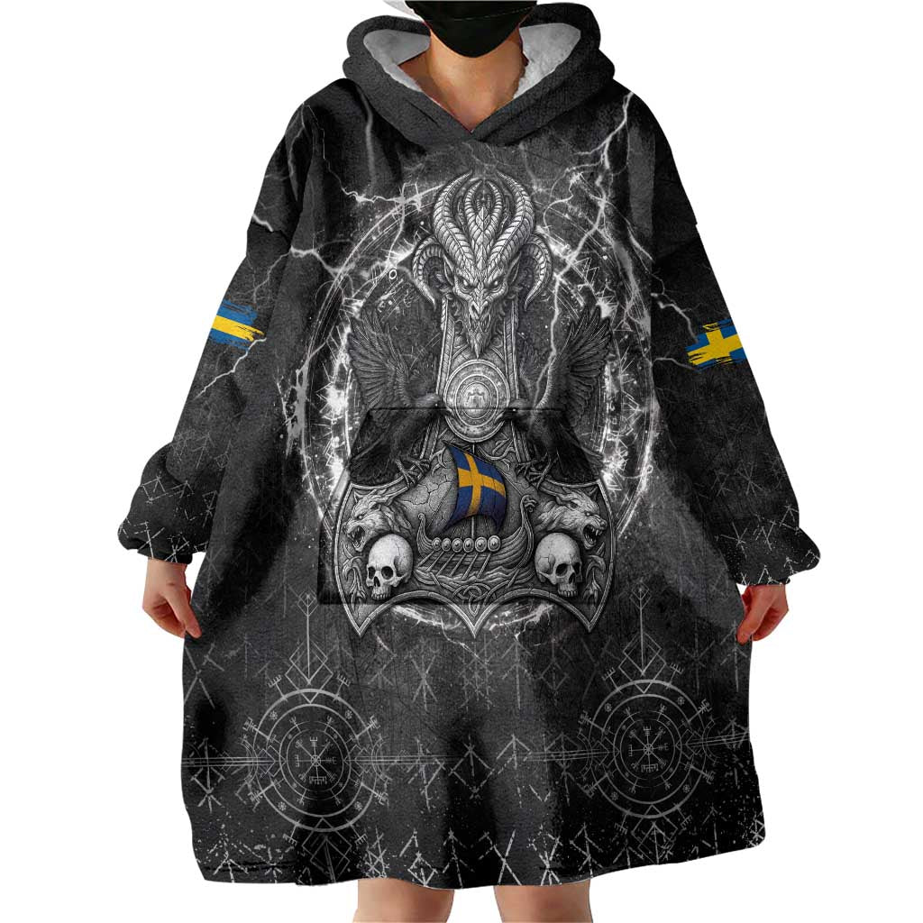 Personalized Sweden Viking Wearable Blanket Hoodie Odin's Raven Legacy - Wonder Print Shop