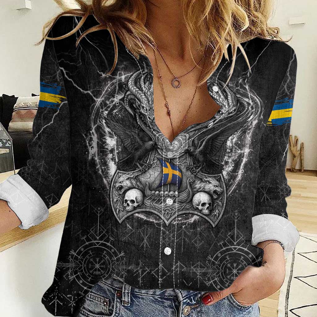 Personalized Sweden Viking Women Casual Shirt Odin's Raven Legacy - Wonder Print Shop