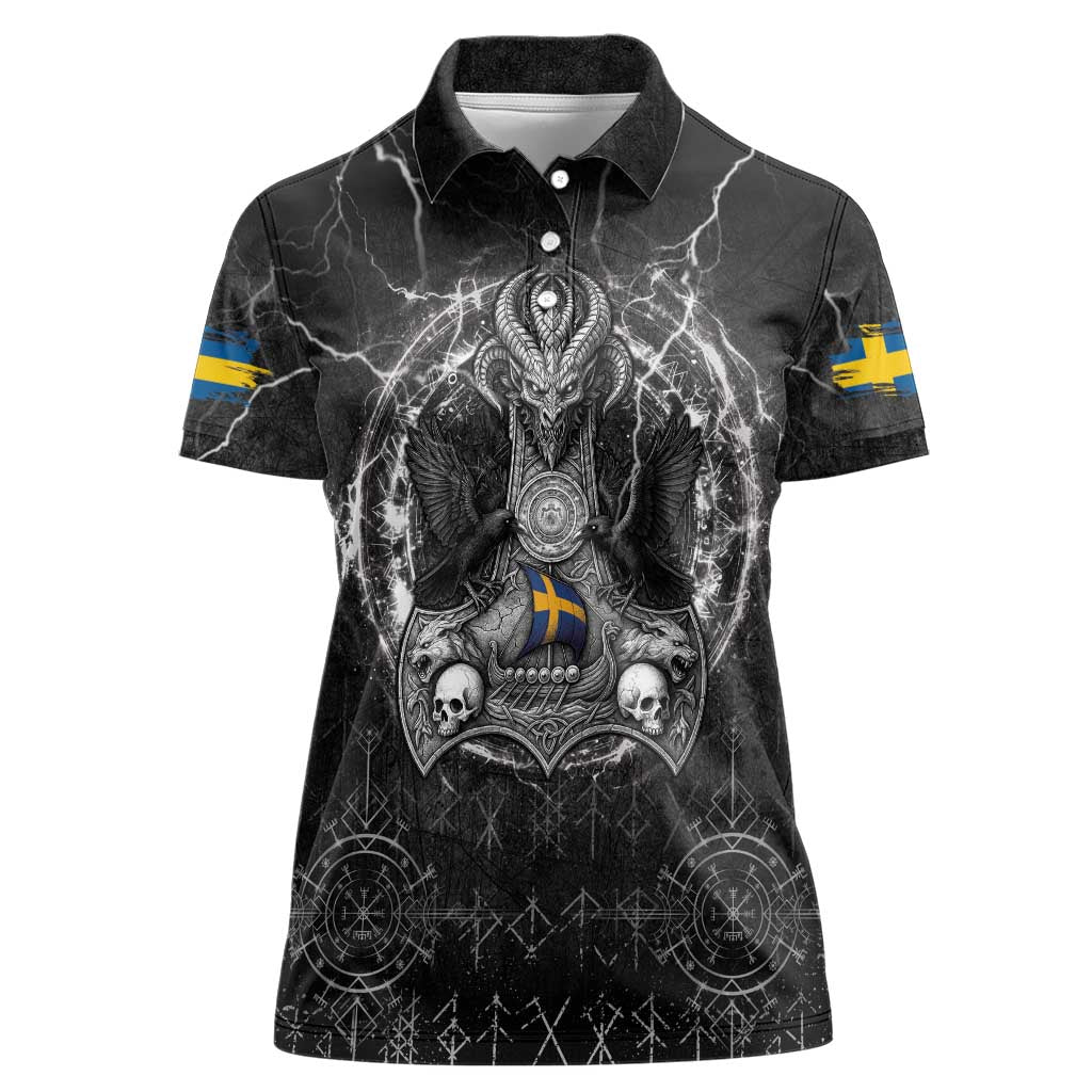 Personalized Sweden Viking Women Polo Shirt Odin's Raven Legacy - Wonder Print Shop