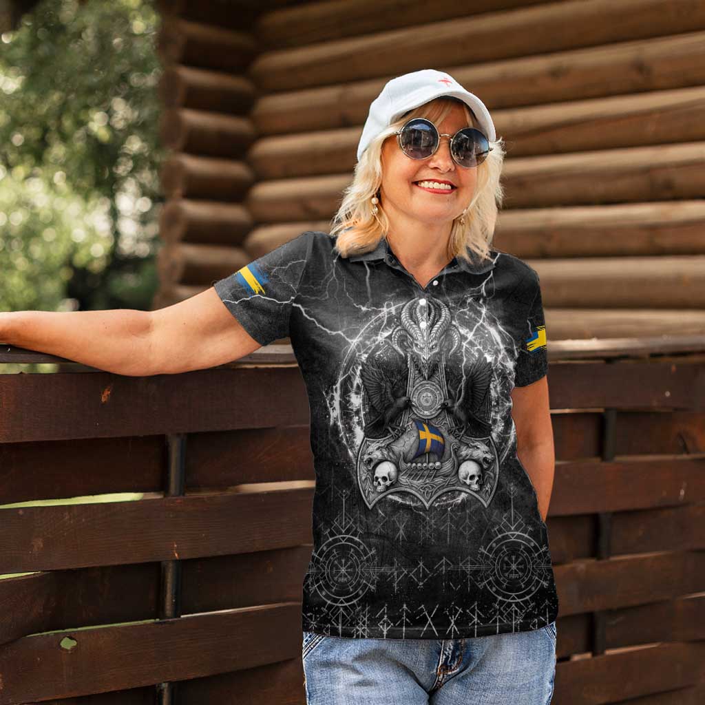 Personalized Sweden Viking Women Polo Shirt Odin's Raven Legacy - Wonder Print Shop