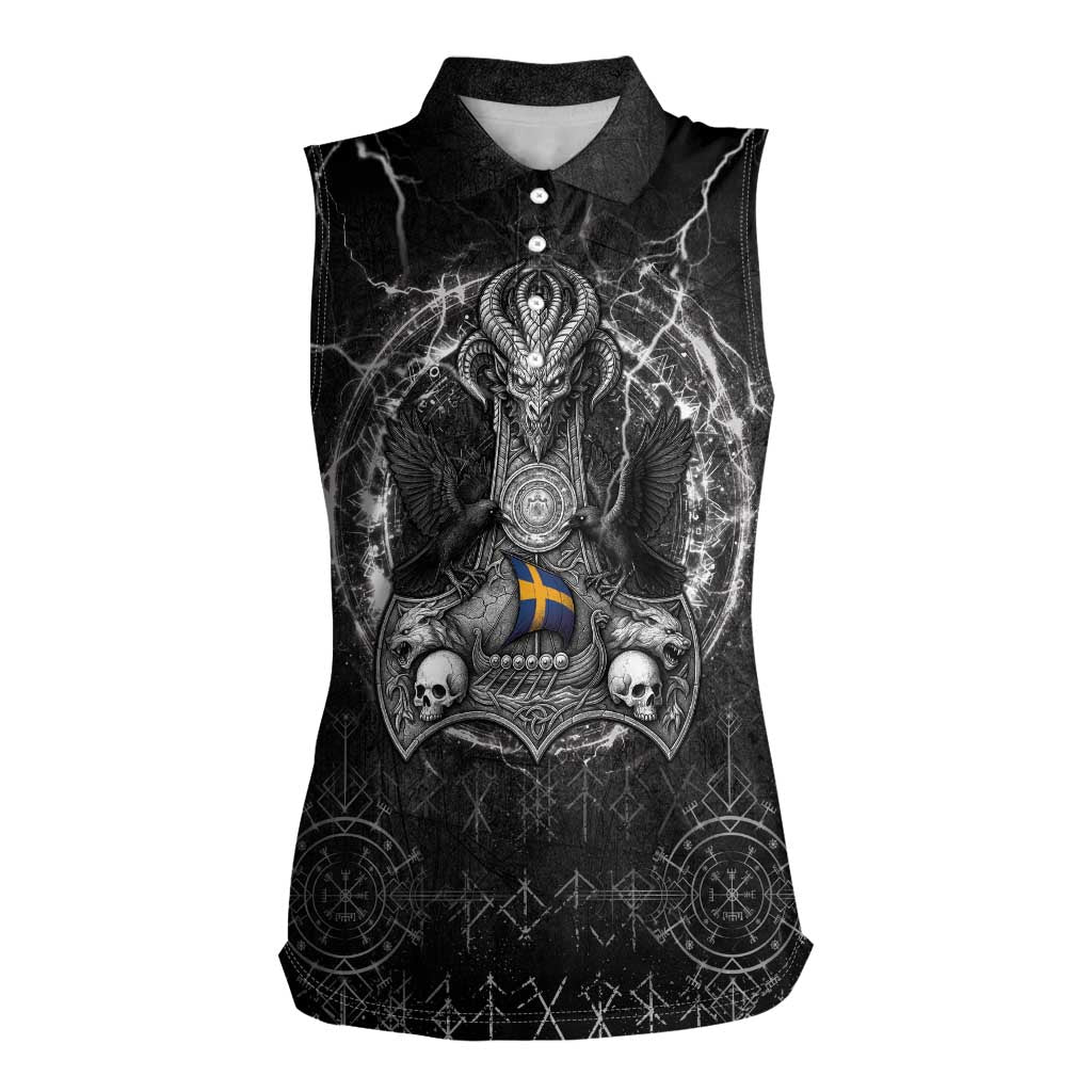 Personalized Sweden Viking Women Sleeveless Polo Shirt Odin's Raven Legacy - Wonder Print Shop