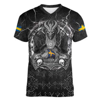 Personalized Sweden Viking Women V-Neck T-Shirt Odin's Raven Legacy - Wonder Print Shop