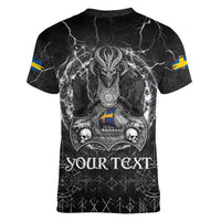 Personalized Sweden Viking Women V-Neck T-Shirt Odin's Raven Legacy - Wonder Print Shop