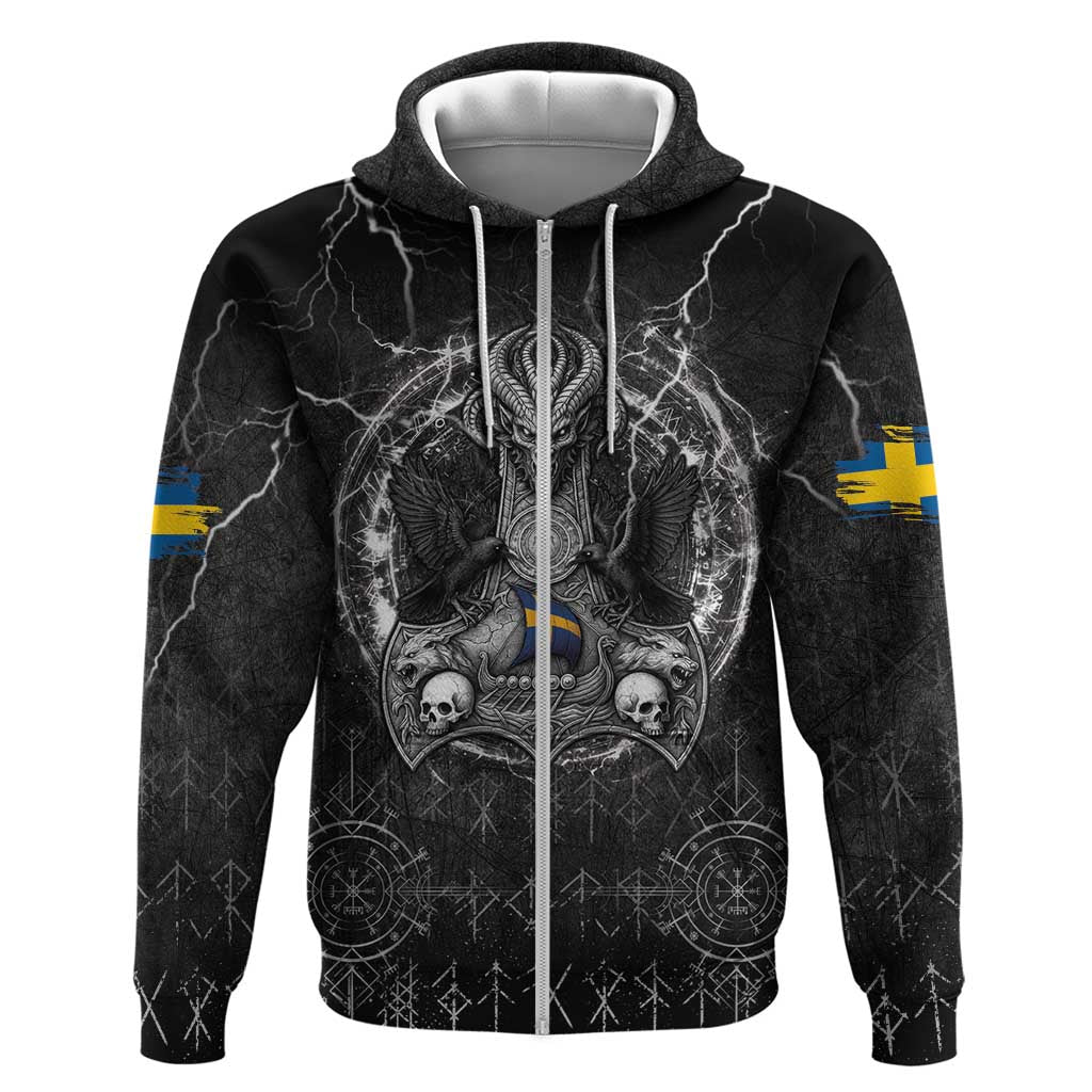 Personalized Sweden Viking Zip Hoodie Odin's Raven Legacy - Wonder Print Shop