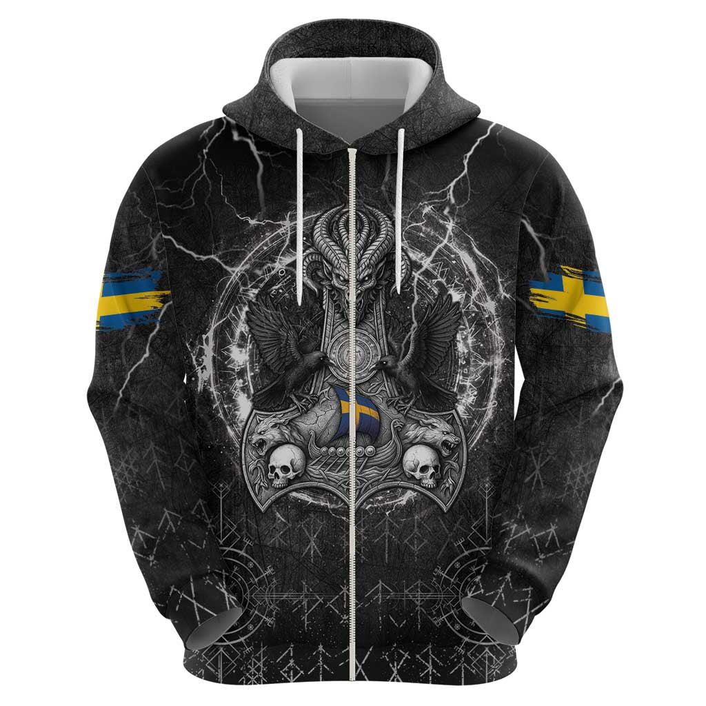 Personalized Sweden Viking Zip Hoodie Odin's Raven Legacy - Wonder Print Shop