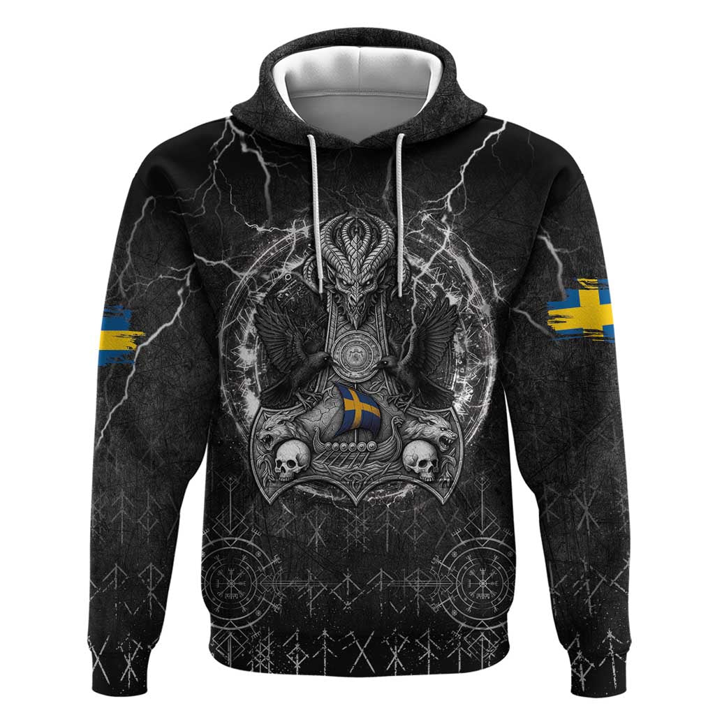 Personalized Sweden Viking Zip Hoodie Odin's Raven Legacy - Wonder Print Shop