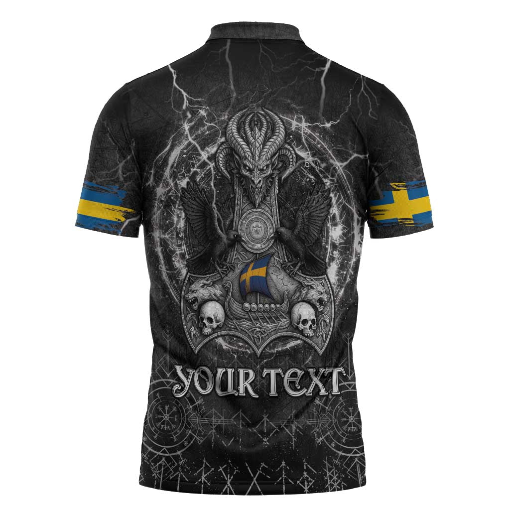 Personalized Sweden Viking Zipper Polo Shirt Odin's Raven Legacy - Wonder Print Shop