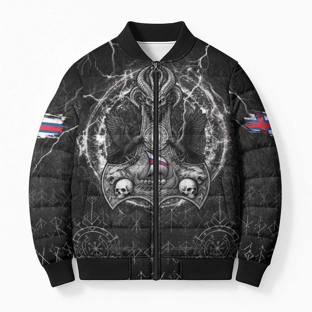 Personalized Faroe Islands Viking Bomber Puffer Jacket Odin's Raven Legacy - Wonder Print Shop