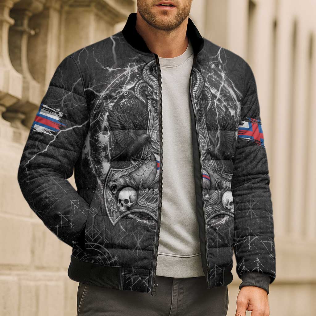 Personalized Faroe Islands Viking Bomber Puffer Jacket Odin's Raven Legacy - Wonder Print Shop