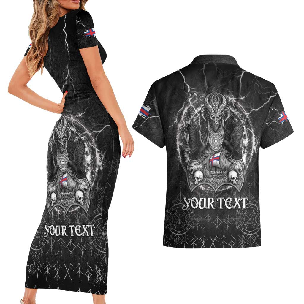 Personalized Faroe Islands Viking Couples Matching Short Sleeve Bodycon Dress and Hawaiian Shirt Odin's Raven Legacy - Wonder Print Shop