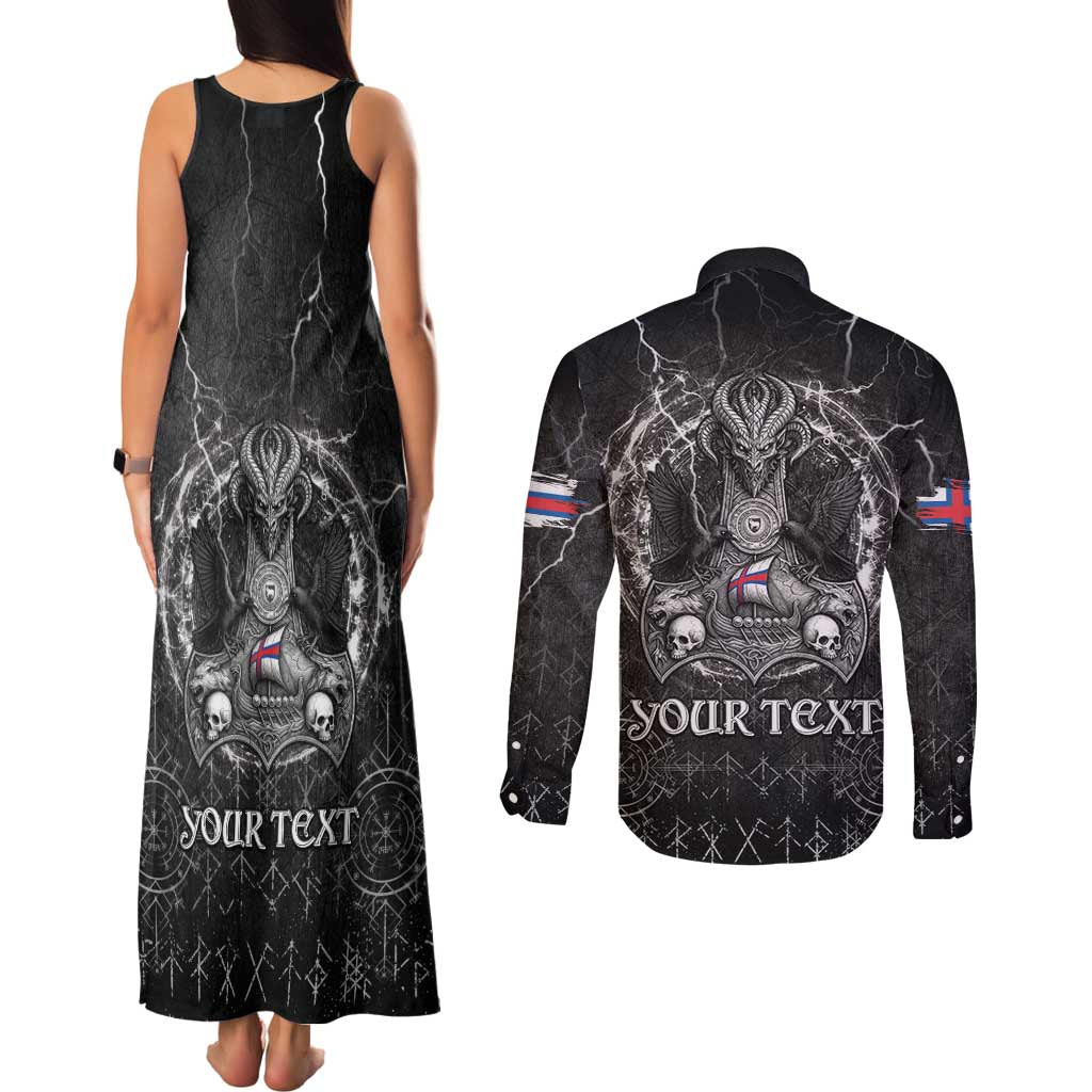 Personalized Faroe Islands Viking Couples Matching Tank Maxi Dress and Long Sleeve Button Shirt Odin's Raven Legacy - Wonder Print Shop
