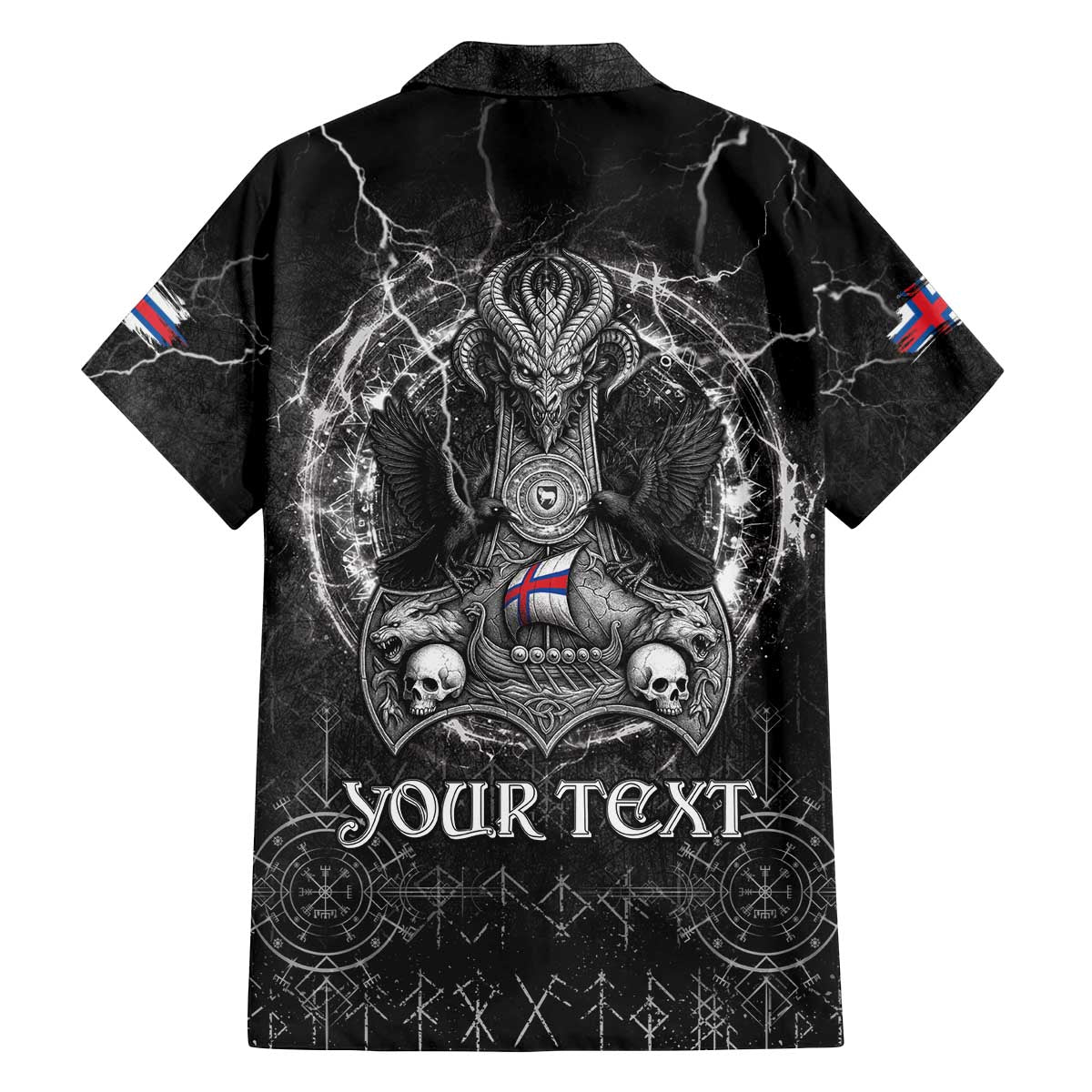 Personalized Faroe Islands Viking Family Matching Off The Shoulder Long Sleeve Dress and Hawaiian Shirt Odin's Raven Legacy - Wonder Print Shop