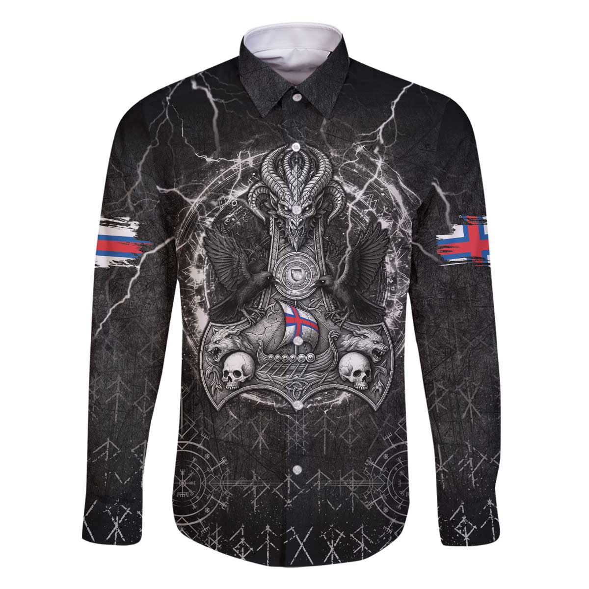 Personalized Faroe Islands Viking Family Matching Off The Shoulder Long Sleeve Dress and Hawaiian Shirt Odin's Raven Legacy - Wonder Print Shop