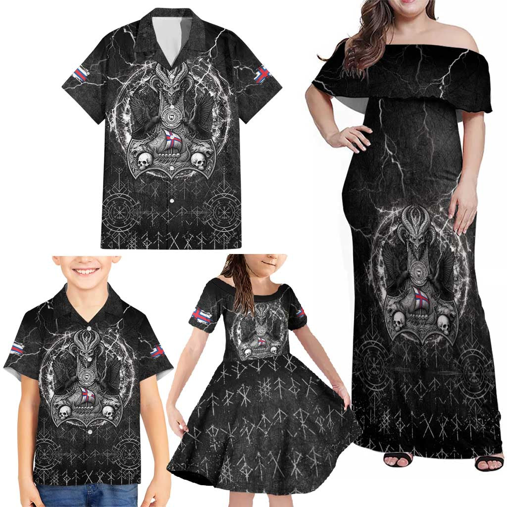 Personalized Faroe Islands Viking Family Matching Off Shoulder Maxi Dress and Hawaiian Shirt Odin's Raven Legacy - Wonder Print Shop