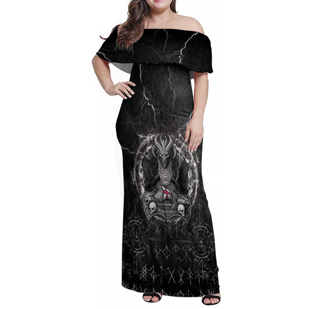 Personalized Faroe Islands Viking Family Matching Off Shoulder Maxi Dress and Hawaiian Shirt Odin's Raven Legacy - Wonder Print Shop