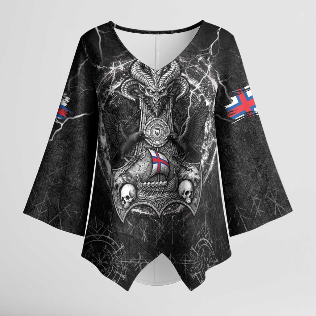 Personalized Faroe Islands Viking Kimono Sleeve Blouse Odin's Raven Legacy - Wonder Print Shop