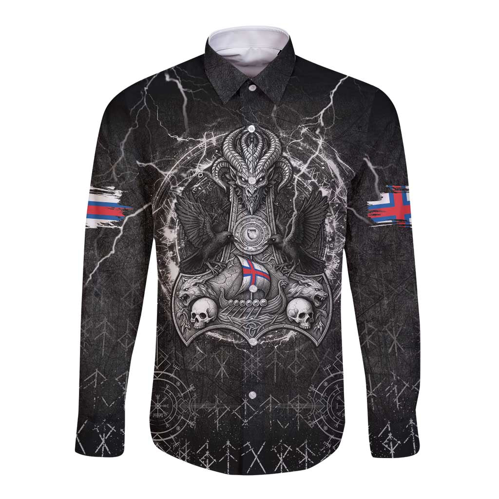 Personalized Faroe Islands Viking Long Sleeve Button Shirt Odin's Raven Legacy - Wonder Print Shop