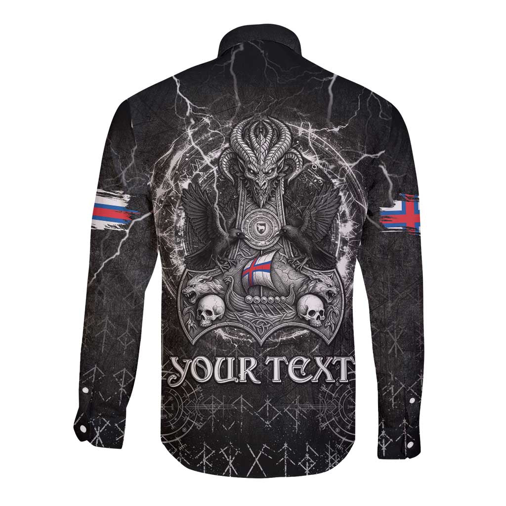 Personalized Faroe Islands Viking Long Sleeve Button Shirt Odin's Raven Legacy - Wonder Print Shop