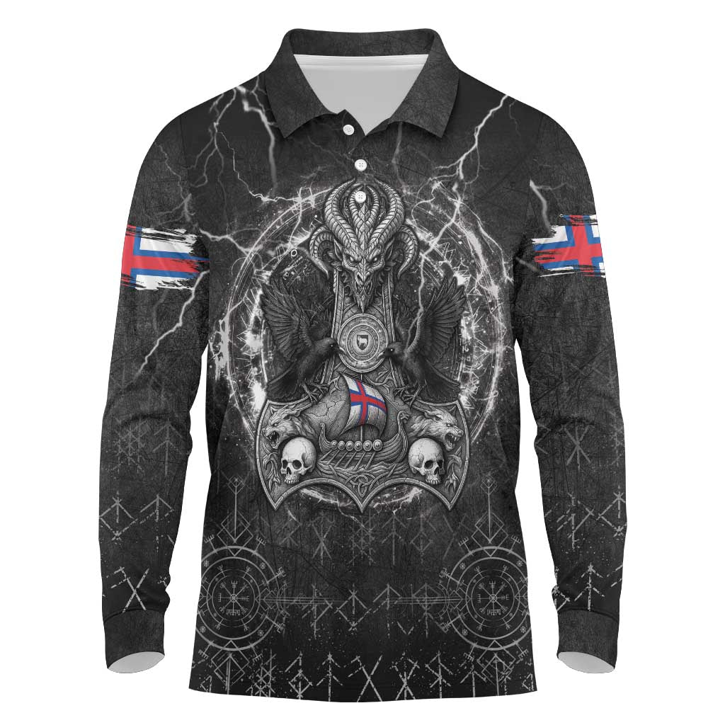 Personalized Faroe Islands Viking Long Sleeve Polo Shirt Odin's Raven Legacy - Wonder Print Shop