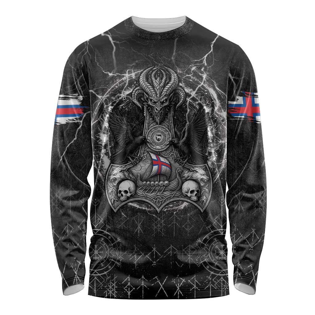 Personalized Faroe Islands Viking Long Sleeve Shirt Odin's Raven Legacy - Wonder Print Shop