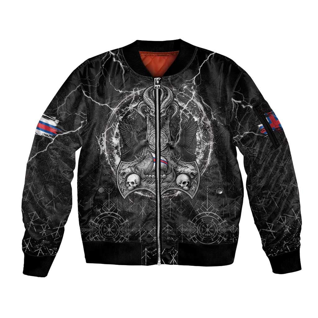 Personalized Faroe Islands Viking Sleeve Zip Bomber Jacket Odin's Raven Legacy - Wonder Print Shop