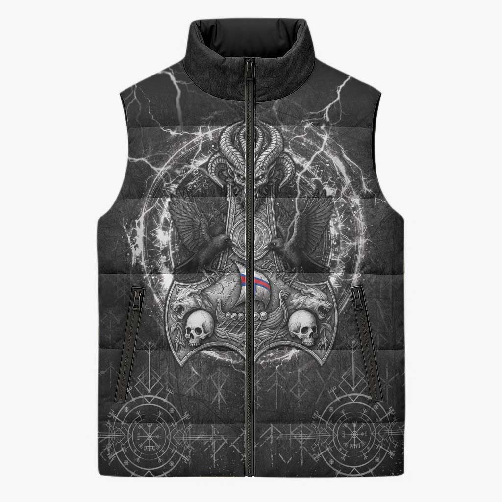 Personalized Faroe Islands Viking Sleeveless Puffer Jacket Odin's Raven Legacy - Wonder Print Shop