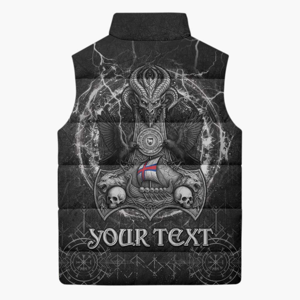 Personalized Faroe Islands Viking Sleeveless Puffer Jacket Odin's Raven Legacy - Wonder Print Shop